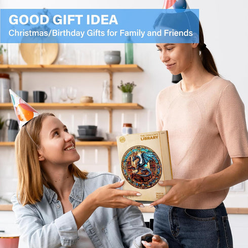 (300 13.4"x13.4") WOODBESTS Wooden Puzzles for Adults Piece, L, Dragon's Library Wood Puzzle Adult, Unique Wooden