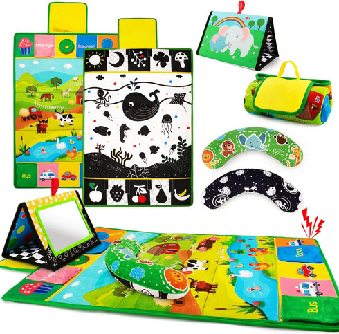Inbeby Tummy Time Mirror & Play Mat & Pillow 3-in-1, High Contrast Black