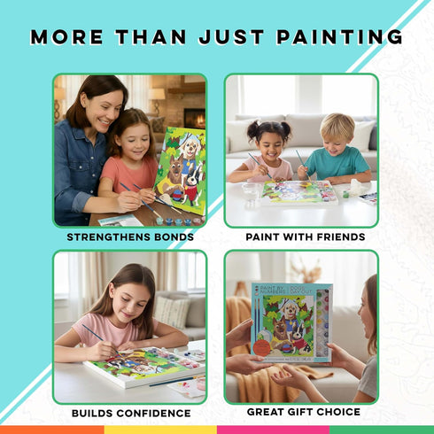 8+ Set 16 2 Bright Stripes iHeartArt Paint by Numbers Kit for Kids Ages | Dogs Day Out Theme | Art with Framed Canvas