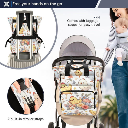 YANENDIE Backpack, Backpack Backpack Cute Cartoon Chickens Diaper Bag Unisex Travel Baby Diaper Bags with Stroller
