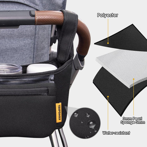 Stroller Organizer Bag with Insulated Cup Holder, Non-Slip Straps, Detachable Phone Bag for UPPABABY and Other Brands