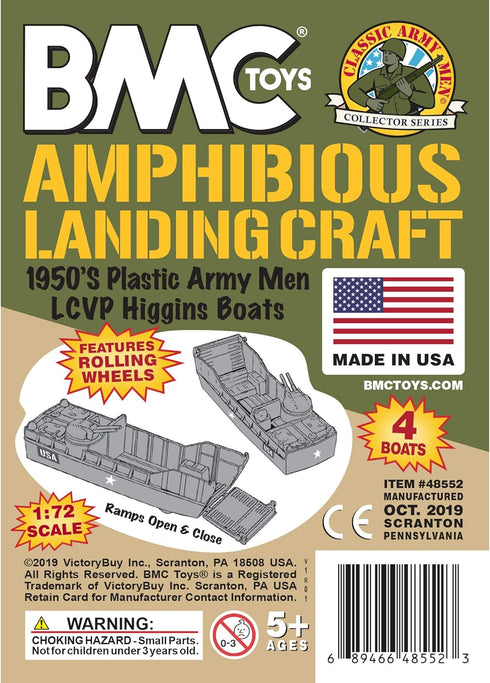 BMC Toys 4pc BMC Classic Marx Landing Craft - Tan vs. OD Green Plastic Army Men Vehicles