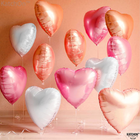 KatchOn Pack of 12 Rose Gold, White Pink Heart Balloons - 18 Inch Heart Shaped Balloons for Love Decorations