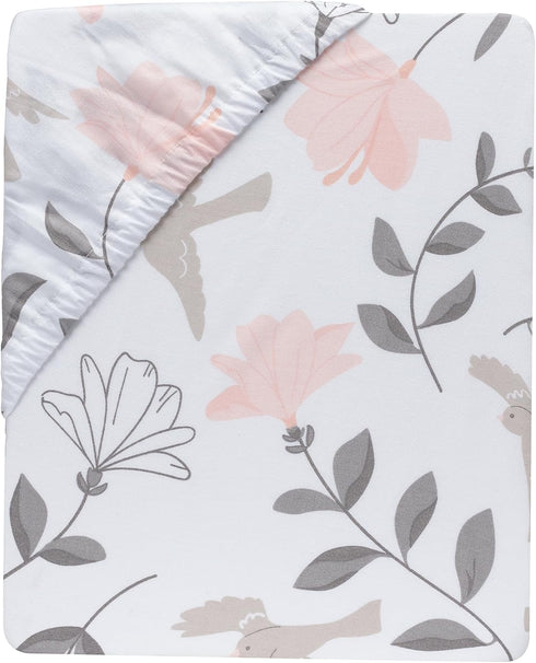 100% Lambs & Ivy Petals White/Pink/Gray Floral Cotton Fitted Crib/Toddler Sheet