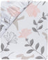 100% Lambs & Ivy Petals White/Pink/Gray Floral Cotton Fitted Crib/Toddler Sheet