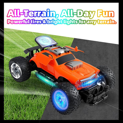 1:18 2.4GHz 80m 3+ Orange RC Truck with Colorful LED Lights Rechargeable Remote Control Car, Range, Remote-Opening