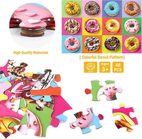 Kids,48 3-5,Children 4-8 Jumbo Floor Puzzle for Piece Colorful Donuts Jigsaw Puzzles,Learning Educational Toys