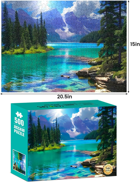 500 Pieces Puzzles for Adult Jigsaw Puzzle 500 Piece Puzzle Children Elderly Puzzle Mountain Forest Lake Puzzle Gift for Mom Dad Family Friend Family Activity Games Home Decor Wall Art 20.5x15IN