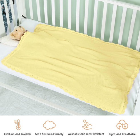 100% 30 40 Inches, Cotton Baby Blanket Knit Soft Warm Lace Toddler Newborn Nursery Blanket, x Lemon Yellow