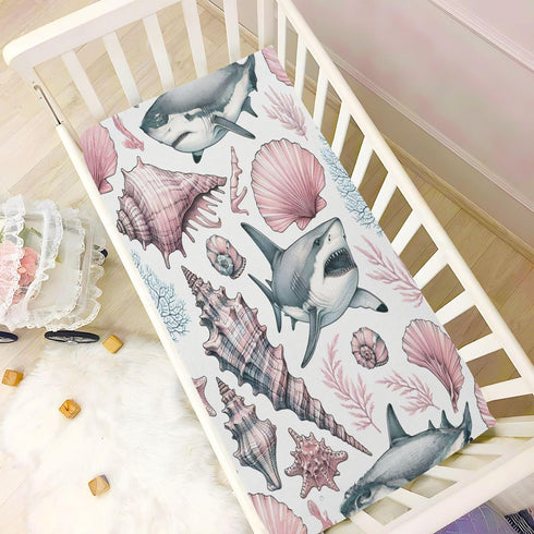 Burbuja 27 39 Fitted Crib Sheet for Girls and Boys, Pink Pastel Shells Sharks Soft Breathable Crib Sheet for Standard