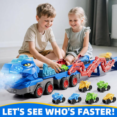 10 1 3-5 4-8, 9 3 4 5 6 7 8 in Dinosaur Truck Toys for Kids Toddlers Boys Dino Carrier Truck with Foldable Track