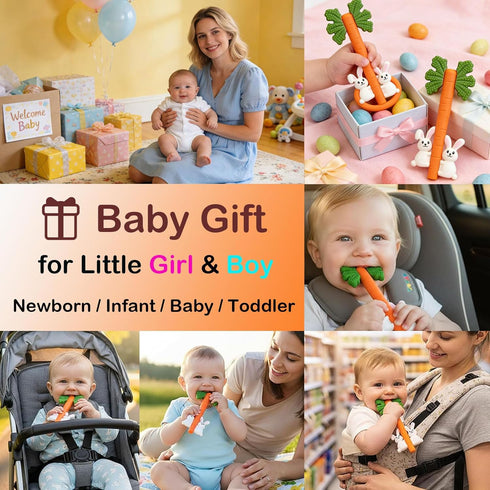 3 (1) Baby Teething Toys Silicone Carrot Rabbit Hollow Teething Tubes -Sensory Chew Toys Over Months - Teether Straws