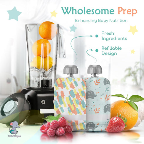 Little Whispers 10 Pack LittleWhispers Reusable Baby Food Pouches - Refillable with Applesauce, Yogurt, Fruit Puree
