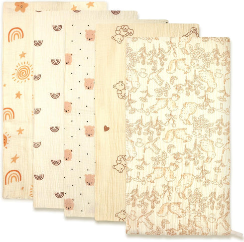 TDHD 5pcs Four-Layer 100% Cotton Soft Towels - Absorbent Feeding & Drool Bibs