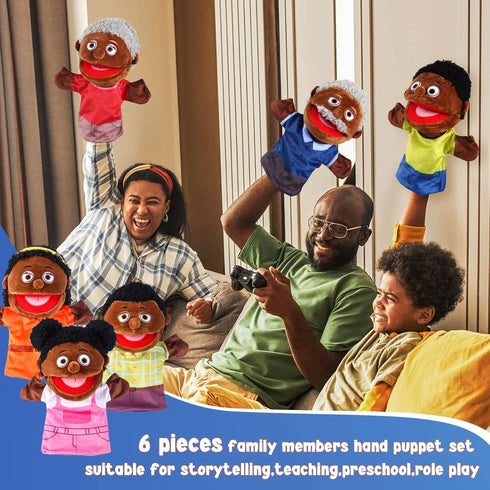 6 Pcs Family Hand Puppets | 12 Inch Grandparents, Mom & Dad, Brother & Sister Plush Toys for Kids Storytelling