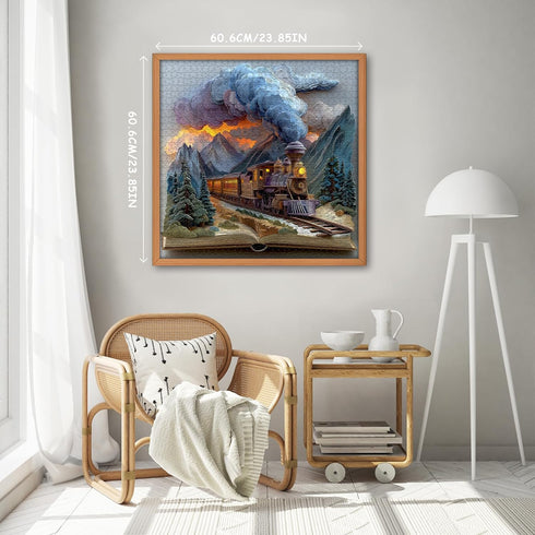 PICKFORU 1000 Sunset Train Book Puzzles for Adults Pieces, Fantasy Nature Landscape Aesthetic Art Jigsaw Puzzles