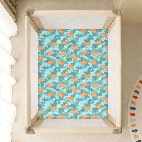 Jynexis 52x28 Crabs Underwater Blue Print Baby Crib Sheets, Cotton Fitted Crib Sheet, Soft Breathable, Fits Standard