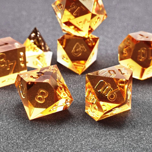 Bescon Crystal Clear (Unpainted) Sharp Edge DND Dice Set of 7, Amber Color for Role Playing Games