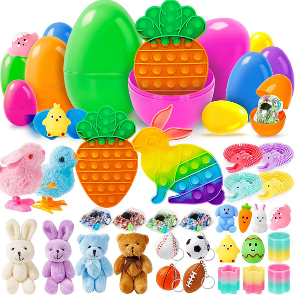 IJIGU 30 Pack Prefilled Easter Eggs with Toys, Bulk Mix 4 Sizes