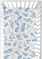 Sweet Jojo Designs Floral Leaf Fitted Crib Sheet for Baby or Toddler Bed, Blue Grey and White Boho Watercolor