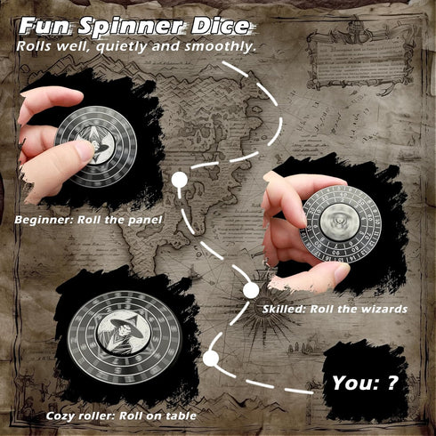 Fidget Spinner Dice 7-in-1 Metal D&D Dice Set with Built-in D4, D6, D8, D10, D%, D12, D20, Unique Spinner