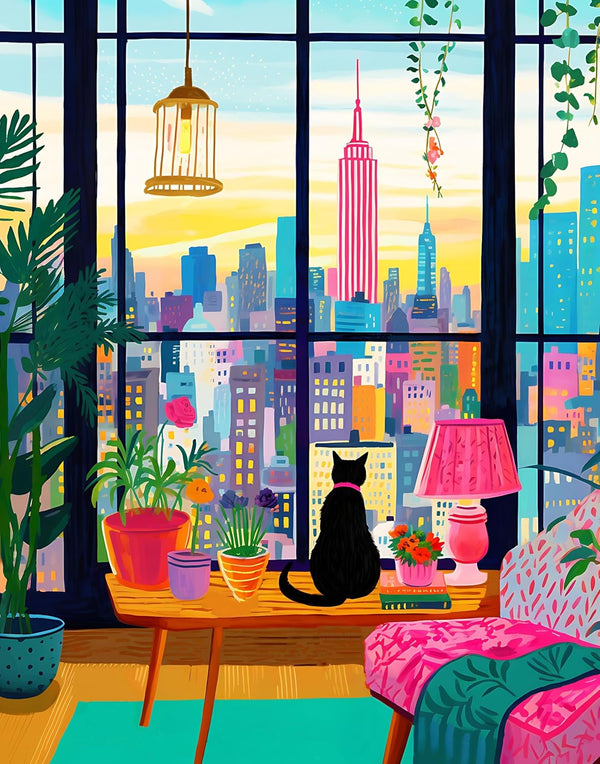 Puzzle for Adults 1000 Pieces, Cat in New York, Colorful Challenging Jigsaw