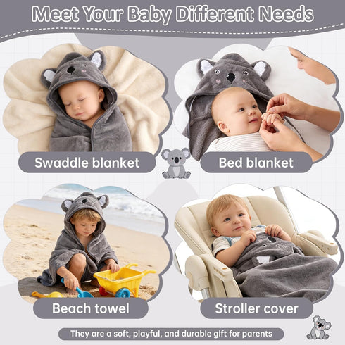 Cozy Hooded Baby Towel, Ultra Soft & Absorbent Fleece Baby Bath Towel with Hood, and Gentle for Newborns, Infants