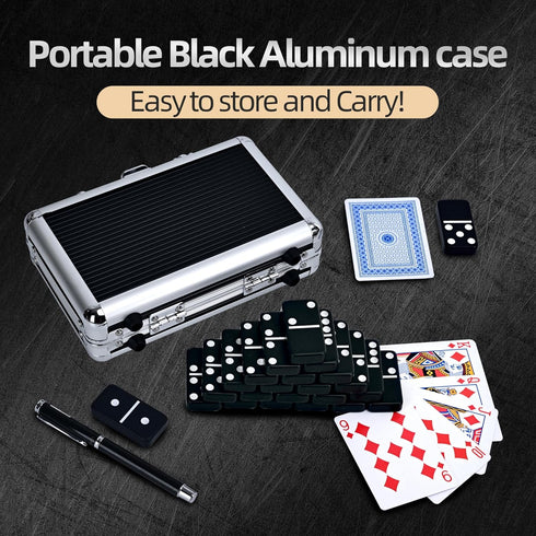 Set Set 28 (2-4 Dominos for Adults, Jumbo Size Black Dominoes for Classic Board Games, Double Six Jumbo Size Dominos