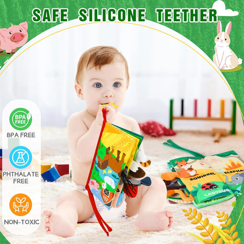 Baby Books 0-6 Months, 2PCS Crinkle Cloth Book for Tummy Time, Newborn Infant Teether Toy, Early Development Soft Toys