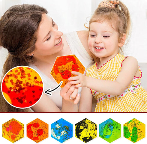 Set 12 Onyoloy Liquid Sensory Soft Gel Toys - of - Hexagonal Sensory Fidget Toys, Water Sensory Toys for Nursery