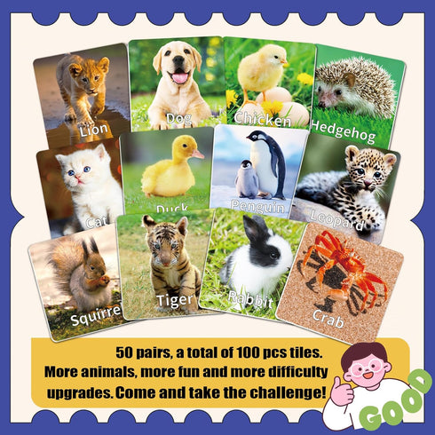 100PCS YTSQLER Animal Matching Game for Kids Memory Card Game for Toddlers Preschool Learning Activities Memory