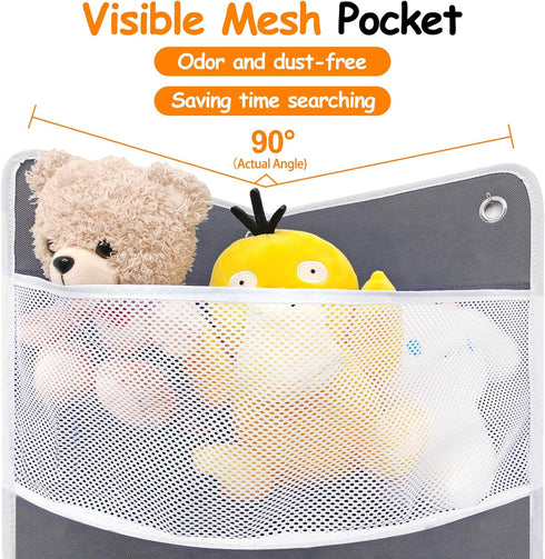 Soft Corner Shelf Toy Storage Organizer, Wall Mount Child-Friendly Organizer for Kids Bedroom with 5 Large Mesh Pockets