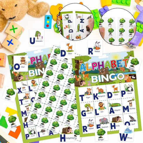 Animal Bingo Game for Toddlers and Adults, 24 Players Animal Bingo Cards, Jungle Safari Party Game for Family