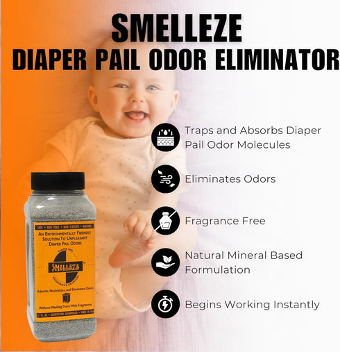2 lb. SMELLEZE Diaper Pail Deodorizer, Odor Eliminator for Diaper Pail, Baby Poop Deodorizer & Human Urine Odor