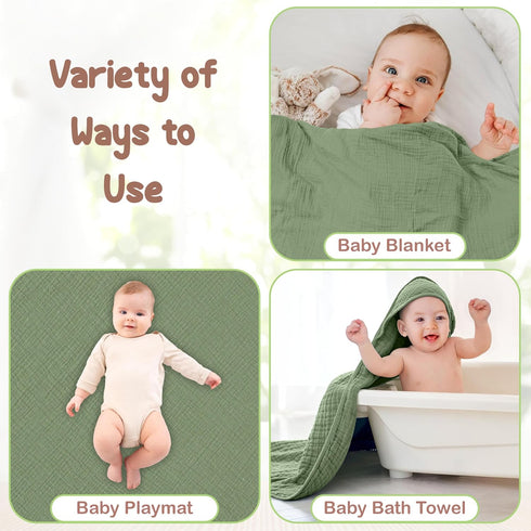 100% 32x32 Inch 2 Pack Organic Cotton Muslin Baby Hooded Towels Soft & Absorbent Baby Hooded Towel Wrap for Boys