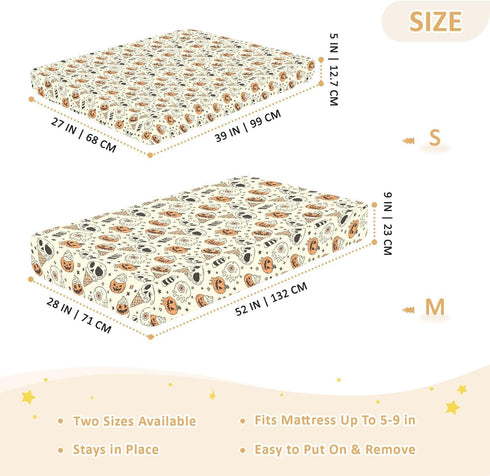 Jynexis 52x28 Halloween Pumpkin Ice Cream Print Baby Crib Sheets, Cotton Fitted Crib Sheet, Soft Breathable, Fits