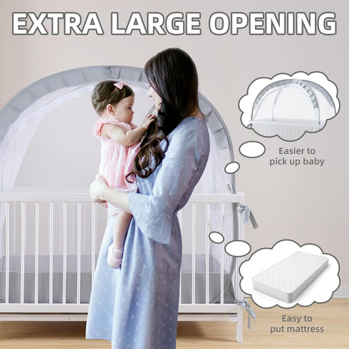 Self-Locked,1200 Holes/Inch 55" 27" 51" Lazyzzzz Crib Tent, Pop Up Mosquito Crib Net with Double Zipper Mesh to Keep