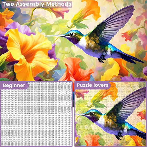 500 Piece Jigsaw Puzzle, Flower Hummingbird Puzzle for Adults, Birthday Party Fun for Family and Kids