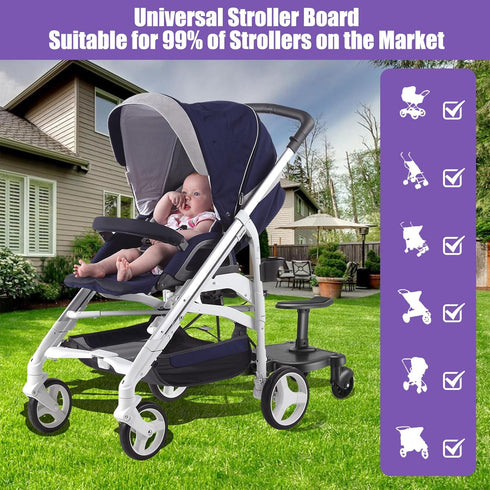 Buggy Board Universal Stroller Board with Detachable Seat, 2in1 Sit and Stand Attachment for Toddler, Holds 55lbs