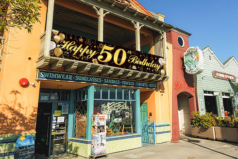 Happy 50th Birthday Banner - Durable Black & Gold Glitter Birthday Sign for Men Women 50th Birthday Party