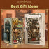 MiniCity Book Nook Kit, DIY Miniature Dollhouse Book Nook Kit with Dust Cover and LED Light (Saisons Caf)