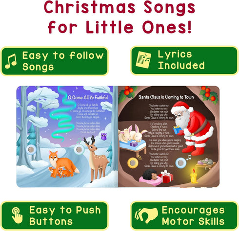 15 28-Button 1-3 LEARNING BUGS Christmas Songs Sing Along with Festive Holiday Tunes, Musical Book for Toddlers, Music