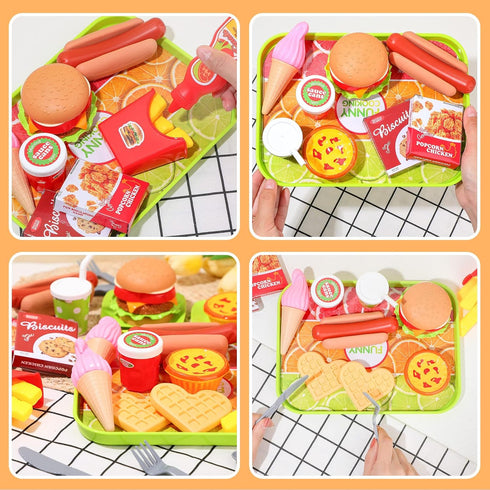 Plastic Burgers Sandwich Pretend Play Food Toy Set for Kitchen, Fake Food Playset for Preschool Kitchen Sets,