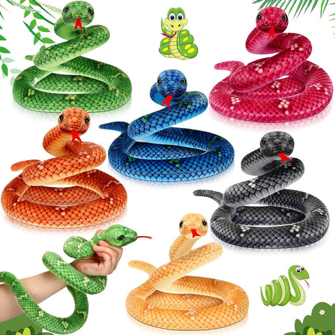 Meooeck 6 Pcs Snake Stuffed Animal, 31.5 Inch Plush Toy, Large Cobra Snake Plushies for Halloween Prank Props
