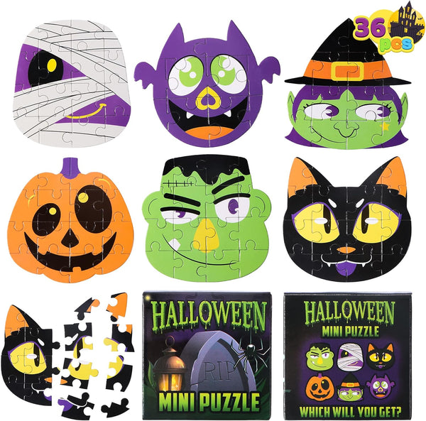 JOYIN 36 Pcs Halloween Jigsaw Puzzle Set - Kids Party Favors with 6 Characters in Blind Boxes for School Activities