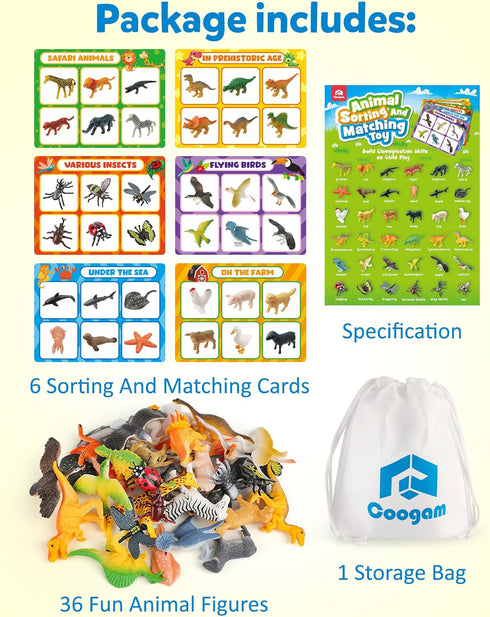Playset, 3 4 5 Coogam Sorting Toys for Toddles, Animals Figures Dinosaurs Birds Insects Cognition Matching Game Fine