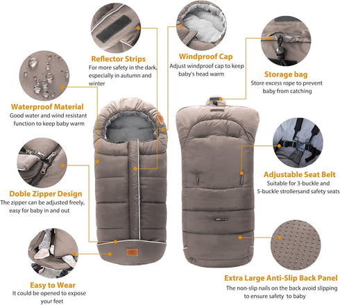 LAT Baby Warm Bunting Bag, Universal Stroller Sleeping Bag, Waterproof Toddler Footmuff