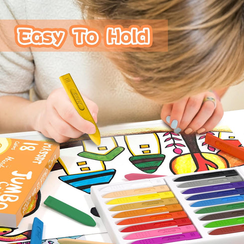 18 Triangle Jumbo Crayons for Toddlers, Colors Mess Free Unbreakable Crayon Gifts, Easy to Hold Washable Crayons