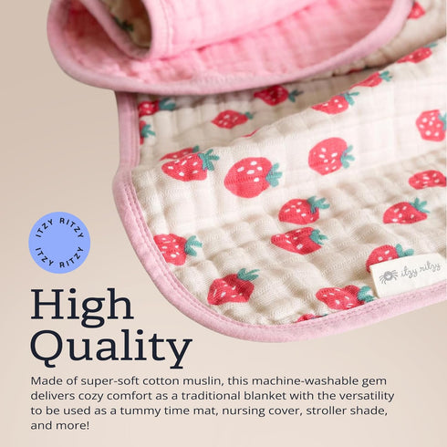 Tummy 30" 40", Itzy Ritzy Baby Blanket Soft Cotton Muslin Multi-Use Blanket - Can Be Used as a Time Mat, Nursing Cover
