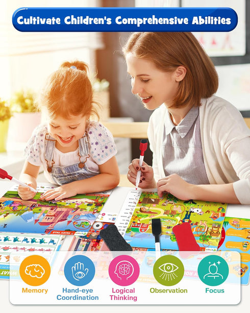Preschool Learning Activity - Search and Find Book, Reusable Education Toys, Travel Game for Kids Ages 3-6